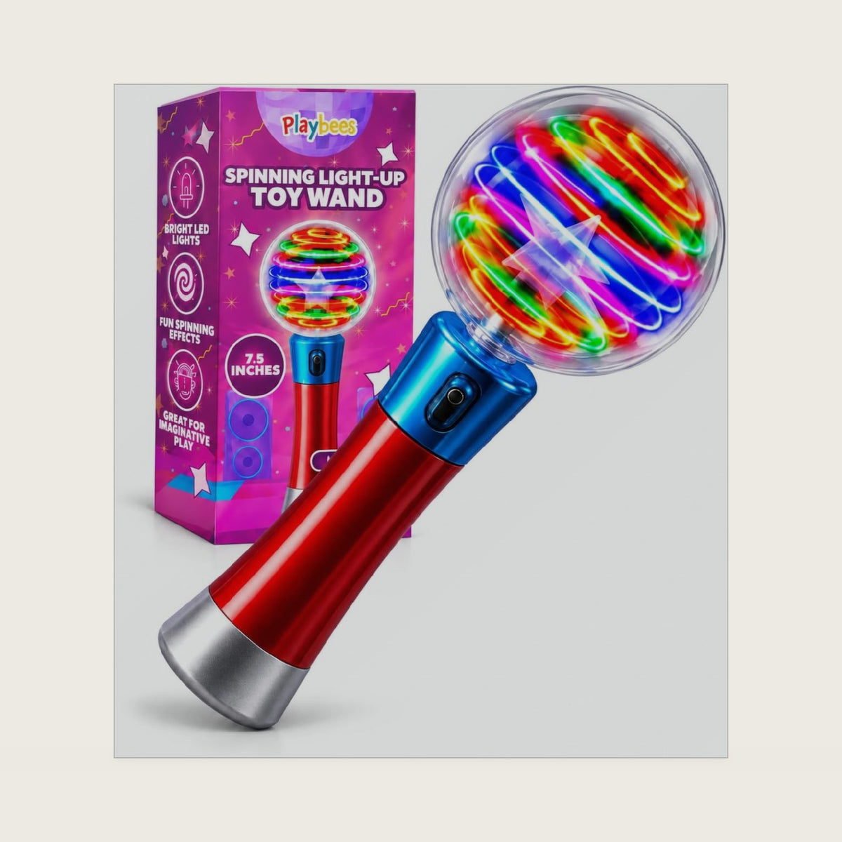 Playbees Light Up Spinning Wand – Magic LED Flashing Ball, Sensory Light Spinner Toy, Glow Wand Party Favor, Classroom Prizes, Fun Light-Up Gift for Kids