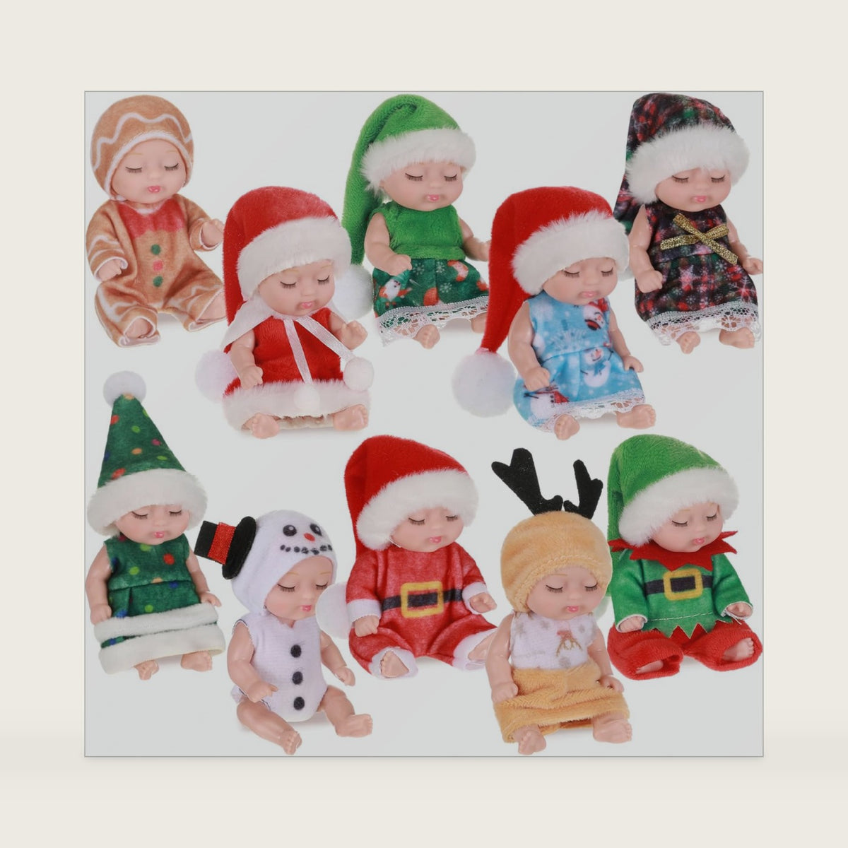 Hanaive 10 Pcs Little Mini Baby Dolls 4 Inch Animals,Santa Style