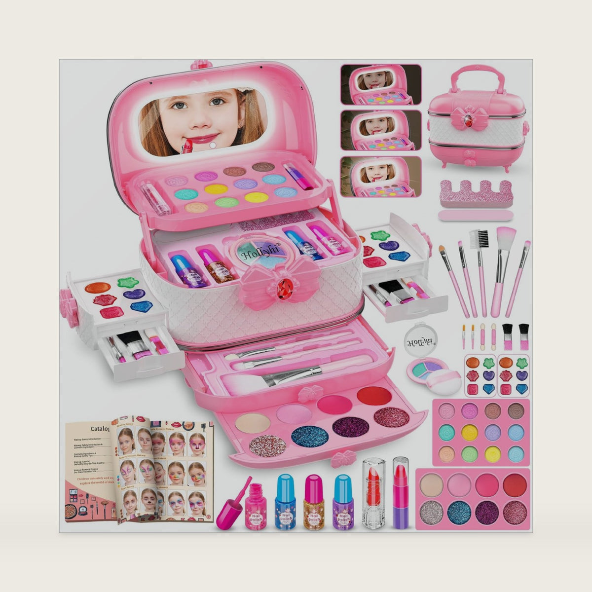 58 Pcs Kids Makeup Toys Kit for Girls, Non-Toxic Real Washable Pretend Set