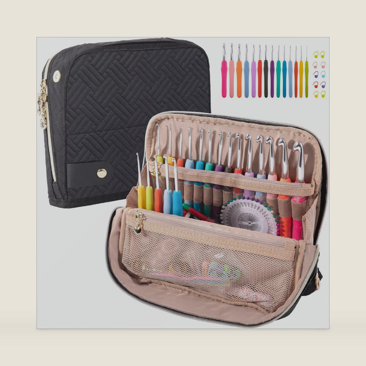 MYBAGZING Ergonomic Crochet Hook Set with Case 14 Sizes 2mm-10mmCrochet Kit