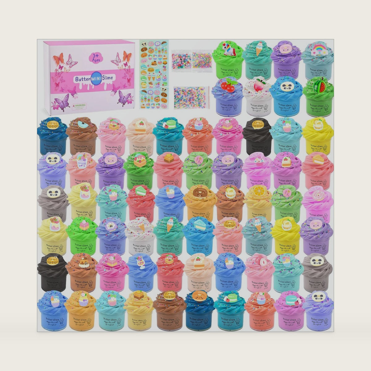 Butter Slime Kit 68 Pack, Non-Sticky and Super Soft Sludge with Cake Sticker, Perfect for Girls Party Favors, Birthday Gifts, DIY Putty Fidget Toys, Christmas Eve Box Fillers, Xmas Stocking Stuffers