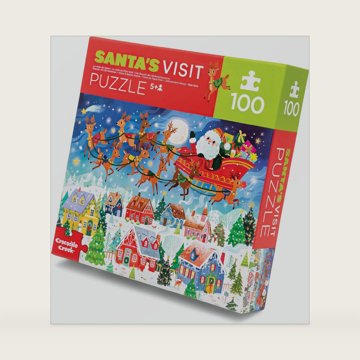 Crocodile Creek 100-Piece Jigsaw Floor Puzzle, Large 17" x 12" Completed Size, Designed for Kids Ages 5 Years and up, Santa's Visit
