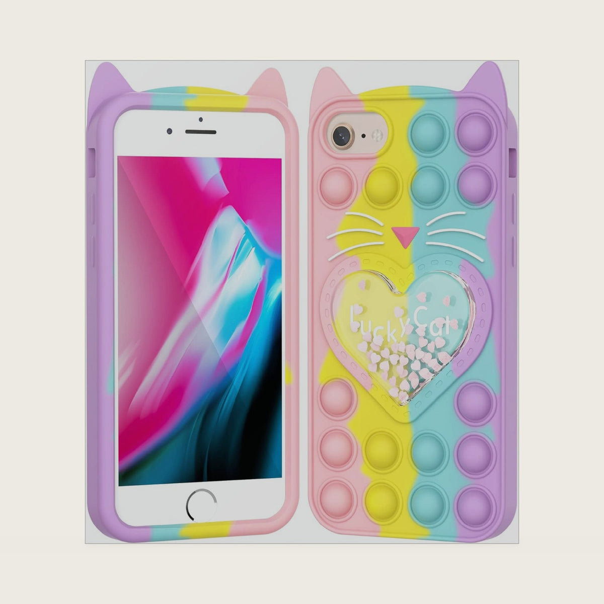 Fidget Pop Case for iPhone 6 Plus/7 Plus/8 Plus, Cute Cartoon Lucky Cat Quicksand Bling Stars Push Bubbles Shockproof Silicone Soft Phone Case for Apple iPhone 6 Plus/7 Plus/8 Plus 5.5 inch