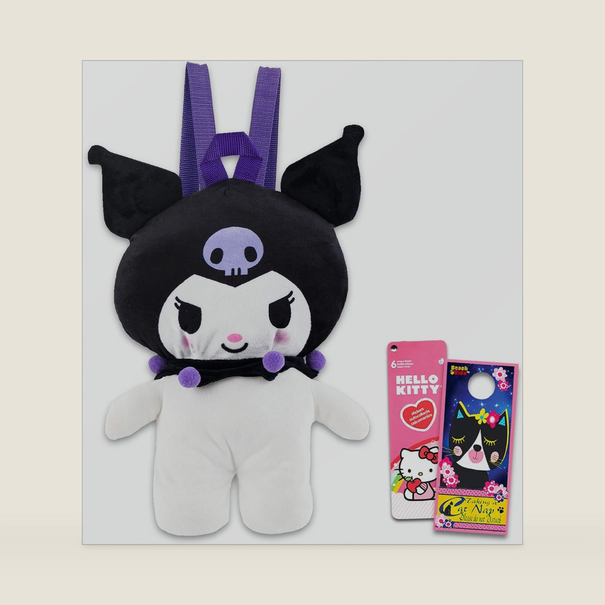 and Friends Kuromi Plushie Backpack Set - Bundle of 16" Plush Doll with Carrying Straps, Stickers & More | and Friends Gifts