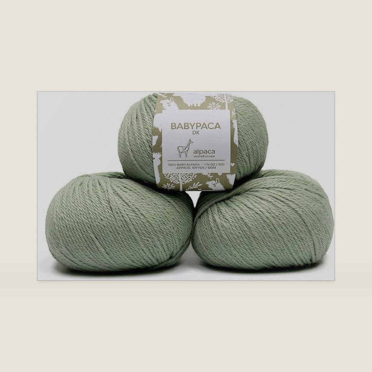 100% Baby Alpaca Yarn 3 Skeins 150g DK Weight Knitting Crochet Sage Green