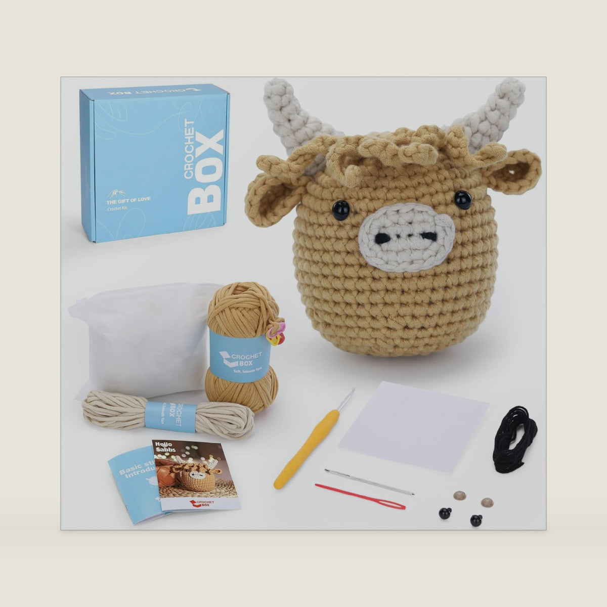Crochet Kit for Beginners: Highland Cow Crochet Kit, Learn to Crochet, Include Easy Knitting Soft Yarn, Step-by-Step Video Tutorial, Hook, Holiday Birthday Gift for Adults and Teen(30%+ Yarn)