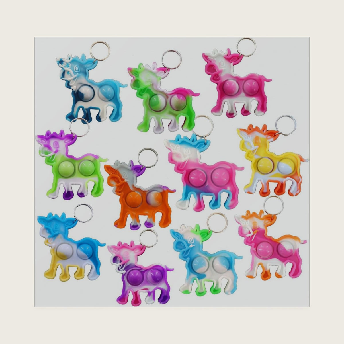 100 Pcs Cow Pop It Keychain Farm Silicone Mini Fidget Kids Stress Gifts