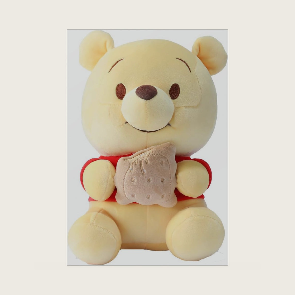 MINISO Winnie the Pooh 11'' Plush Toy – Sitting Pooh Holding Biscuits Stuffed Animal, Soft Cuddly Plush Doll for Kids, Collectors & Fans – Ideal Gift for Sleep, Play & Room Decor