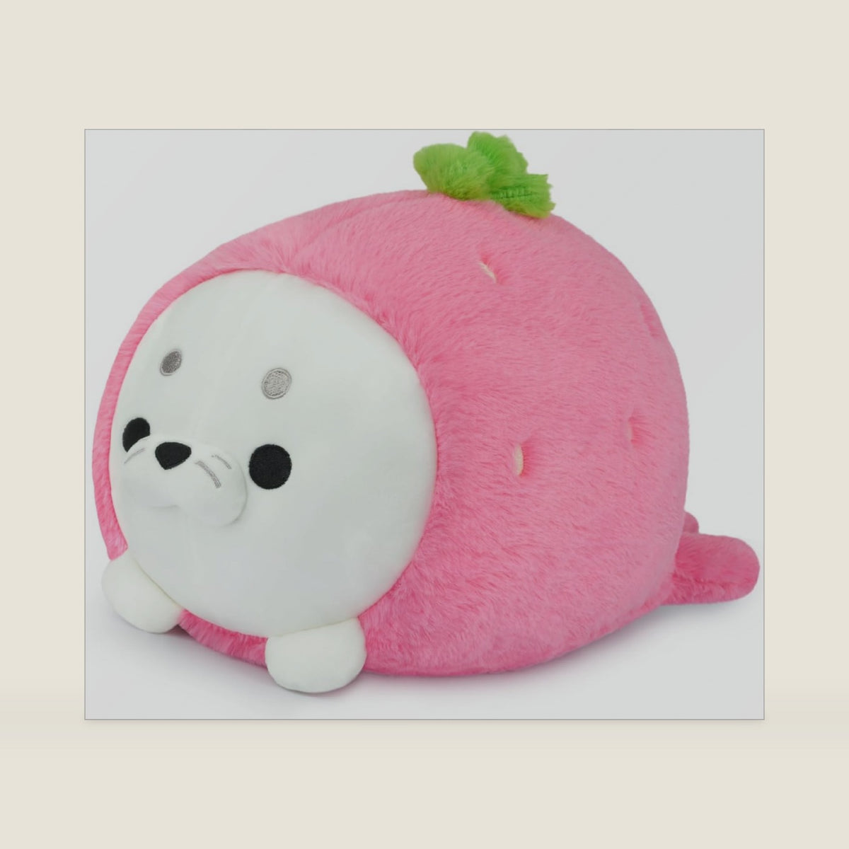 Cute Strawberry Seal Plush Pillow, Soft Chubby Seal Plushie Animal Toy