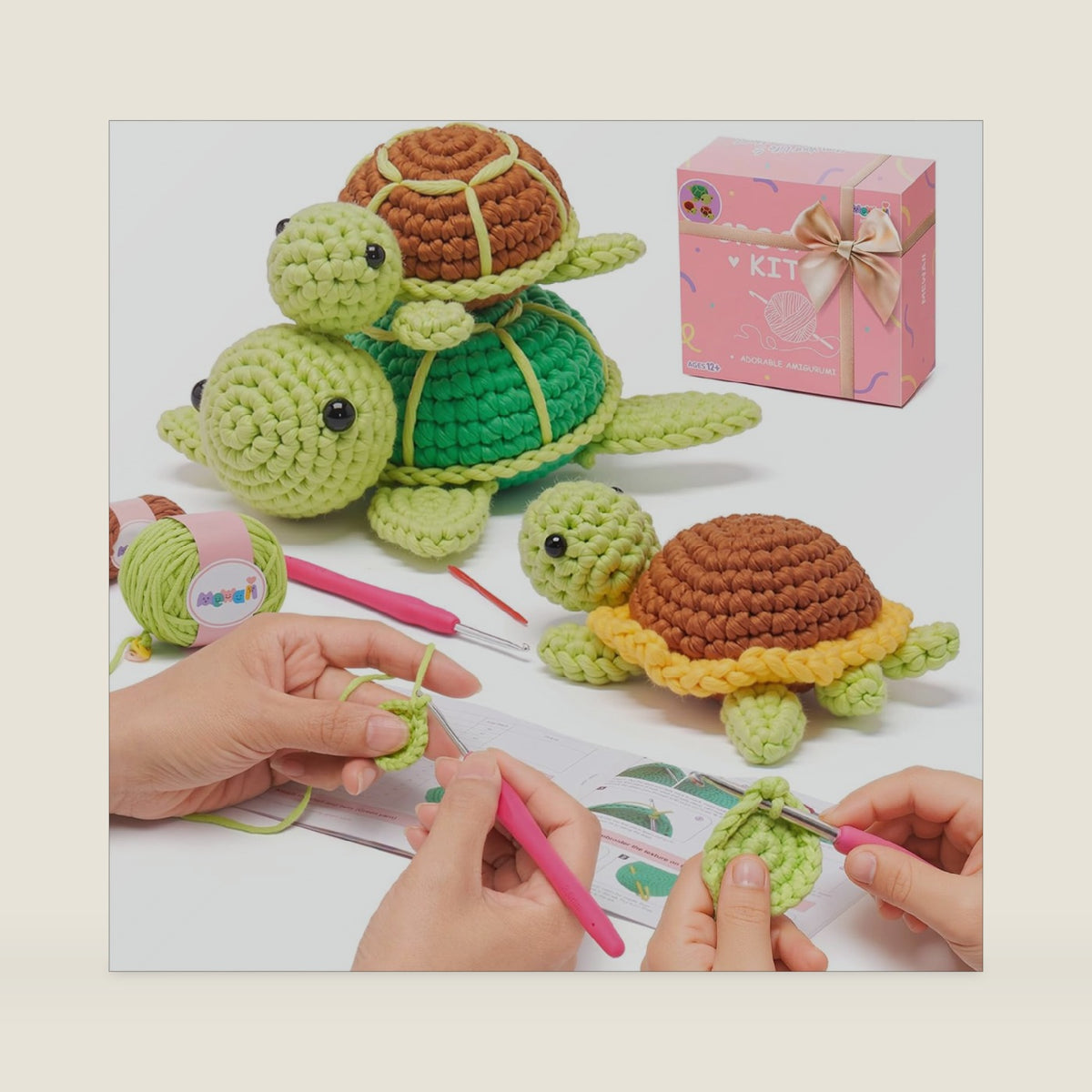 Mewaii Crochet Kit for Beginners, 3 Pack Sea Turtles Craft Set