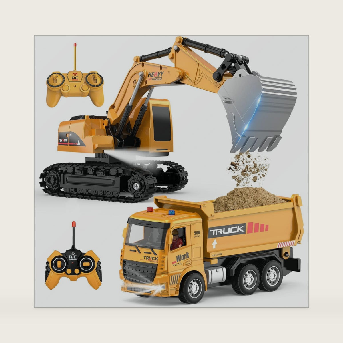 Remote Control Excavator Dump Truck Set, RC Construction Toy for Boys 3-12