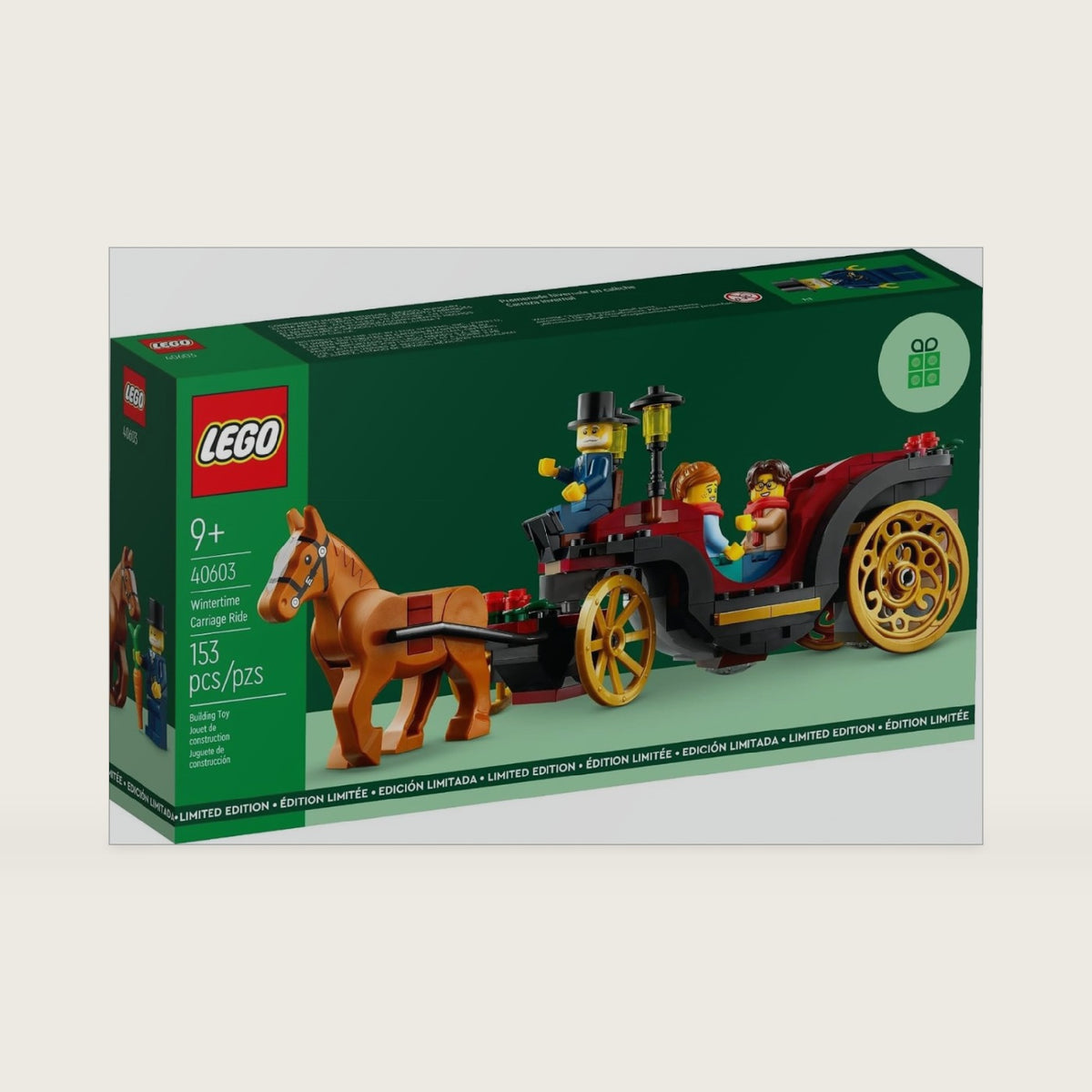 LEGO Wintertime Carriage Ride 40603 GWP - Festive Minifigures, Golden Wheels, and Charming Design for Holiday Joy (153 pcs)