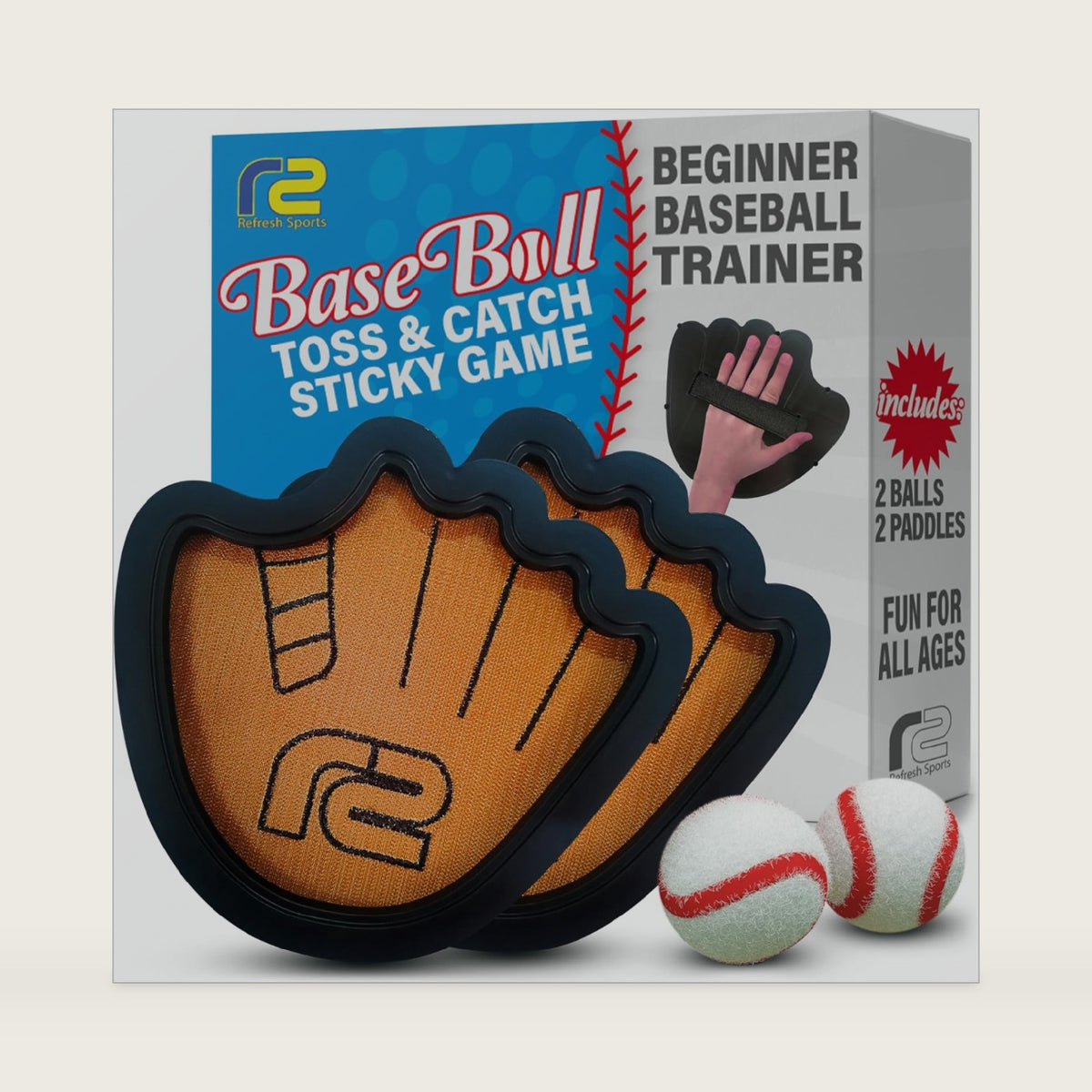 Toss and Catch Ball Game Set - Easy to Use Sticky Balls & Beginner Baseball Training Glove - Premium Toy Paddle Fits All Hand Sizes From Toddlers to Teens & Adults - Fun Gift Idea for Boys and Girls