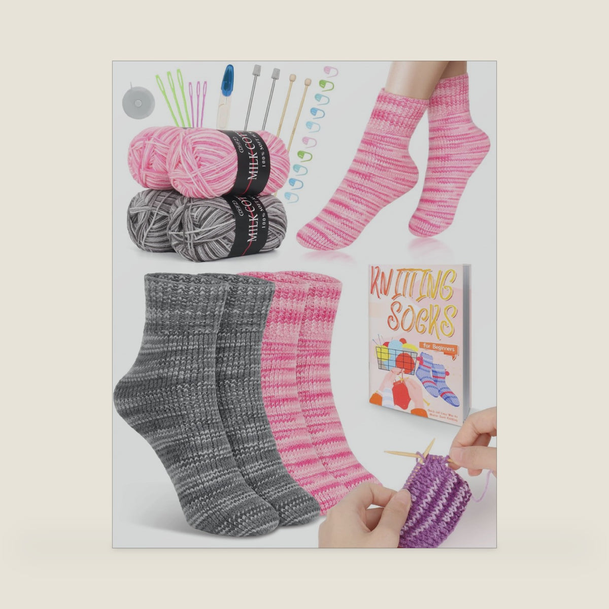 Katech Knitting Kit for Beginner Adults W/Socks Step-by-Step Instruction
