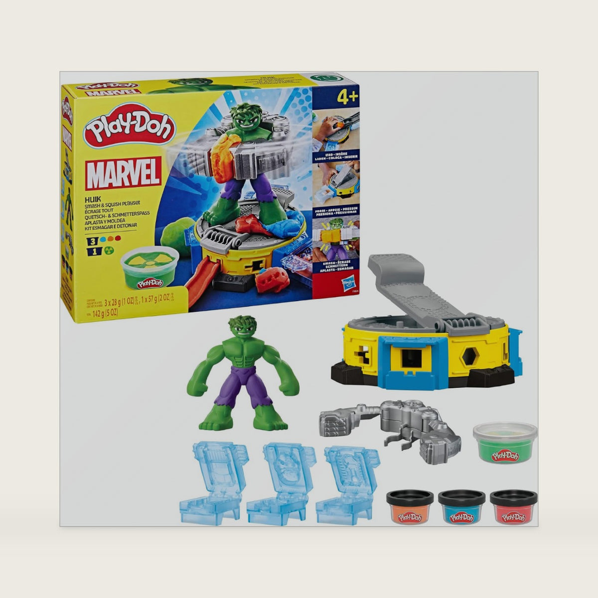 Play-Doh Marvel Hulk Smash & Squish Kids Playset with Bendy Action Figure and Accessories, Imagination Toys for Boys and Girls 4 and Up