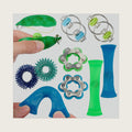 Sensory Fidget Toy 10 Set Roller Bike Chain Fidget Spinner and Marble Fidget Stress Pea Pod Stress Relief Tools, Spiky Sensory Finger Rings for Kids and Adults with Attention Disorder