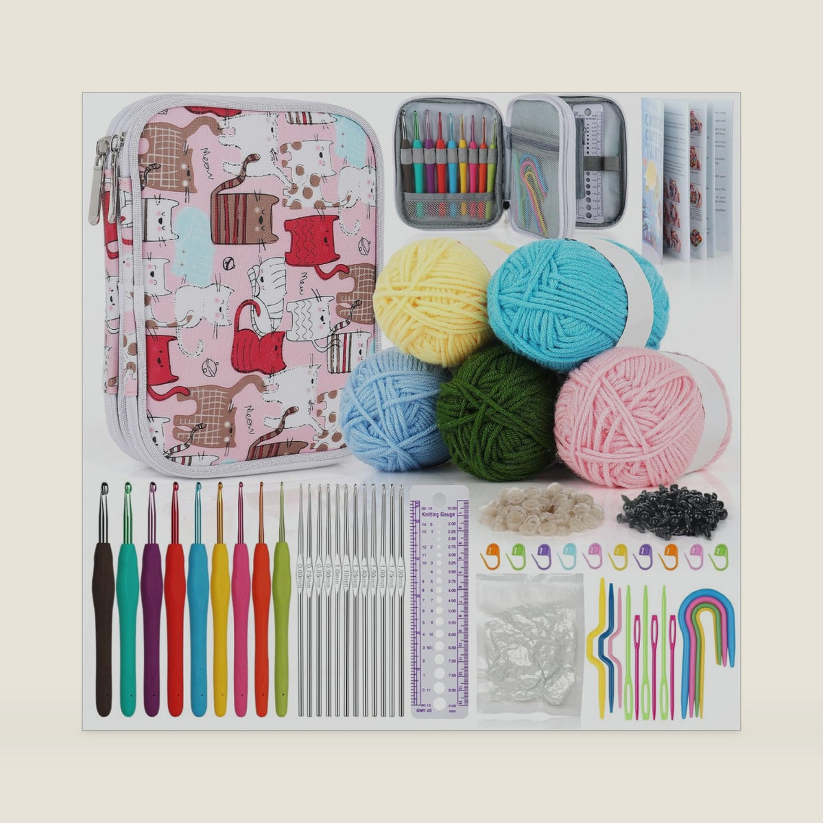 Katech Crochet Hooks Set with Yarn-Crochet Kit for Beginners-Ideal Gift