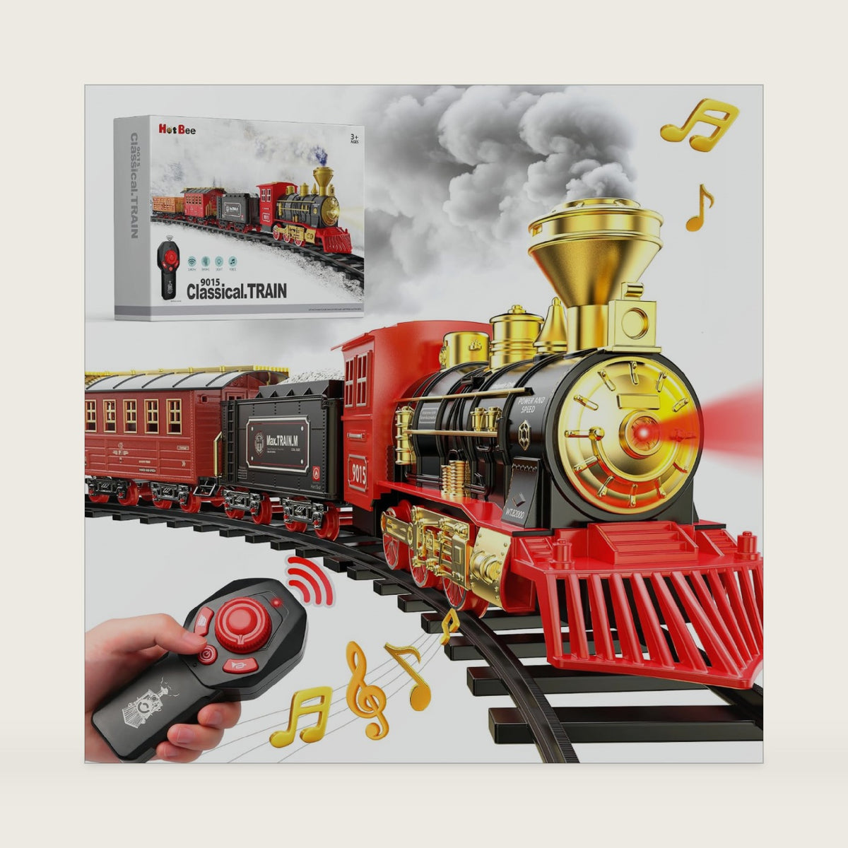 Hot Bee Train Set, Remote Control Train Toys with Smoke, Lights and Sound