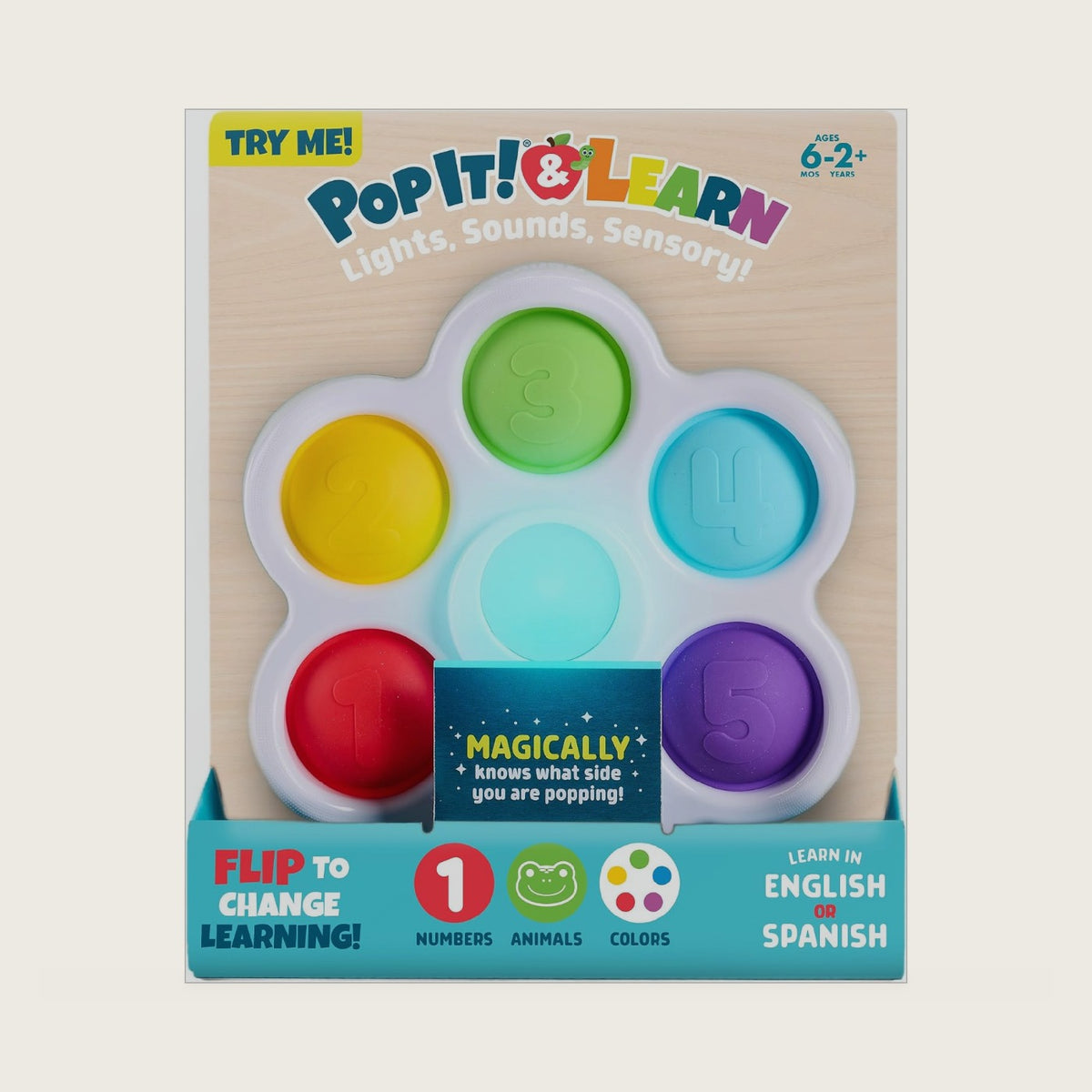 Chuckle & Roar Pop It Board, Bilingual Toddler Learning Toy, Quiet Mode