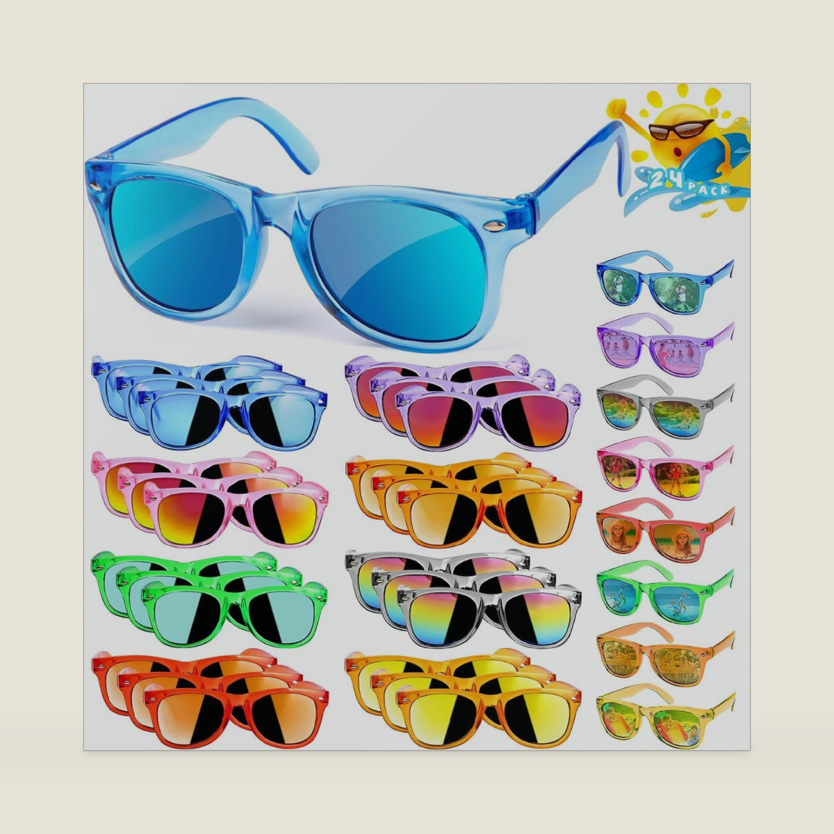 AILEHO Kids Sunglasses Bulk Party Favors - 24 Packs Boys Girls Sunglasses for Kids Age 3-8 with UV 400 Protection, Neon Sunglasses for Kids Party