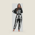 Women Halloween Skeleton Costume Onesie Jumpsuit Adult Plus Size Cozy Pajamas Hoodie Outfit Suit Scary Cosplay