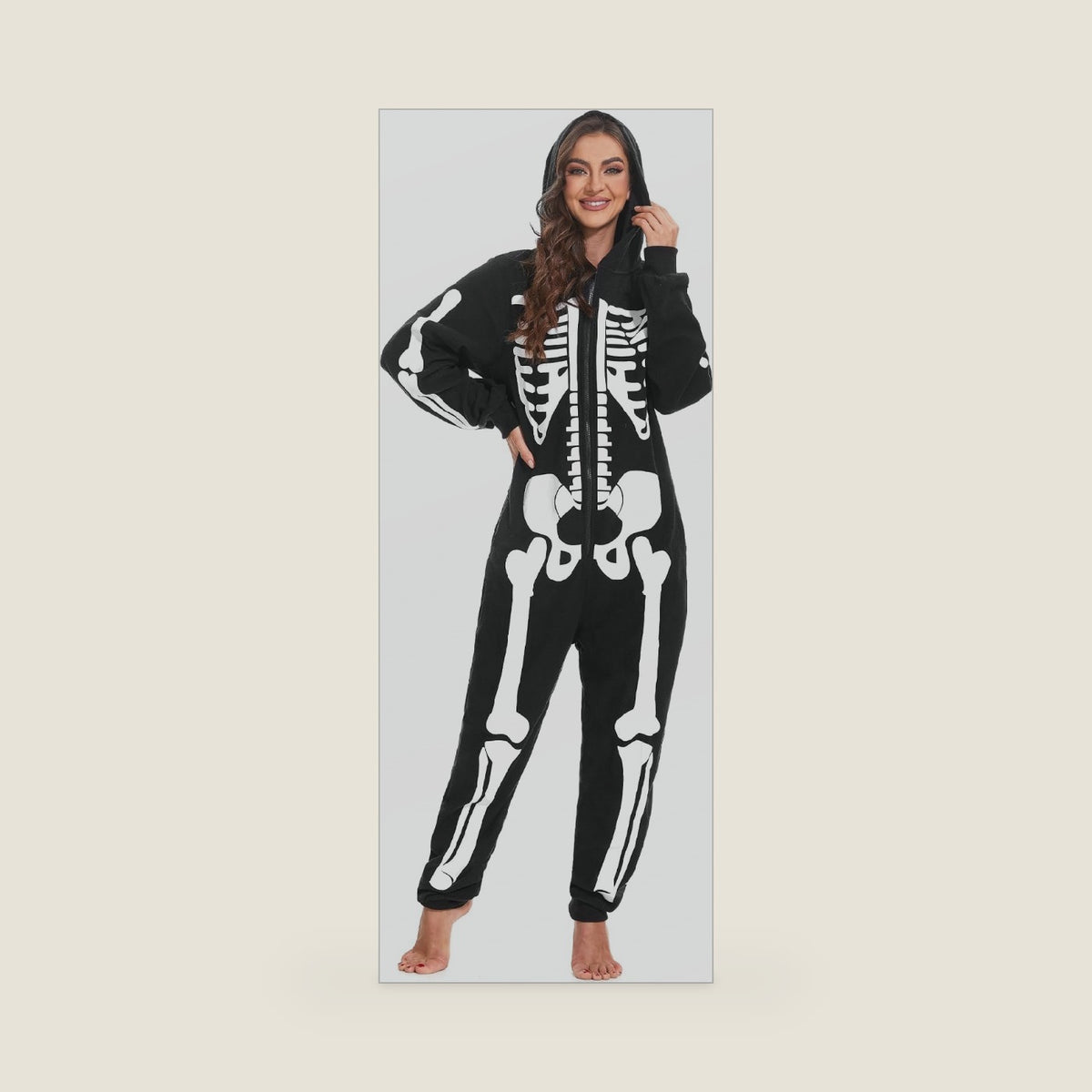 Women Halloween Skeleton Costume Onesie Jumpsuit Adult Plus Size Cozy Pajamas Hoodie Outfit Suit Scary Cosplay