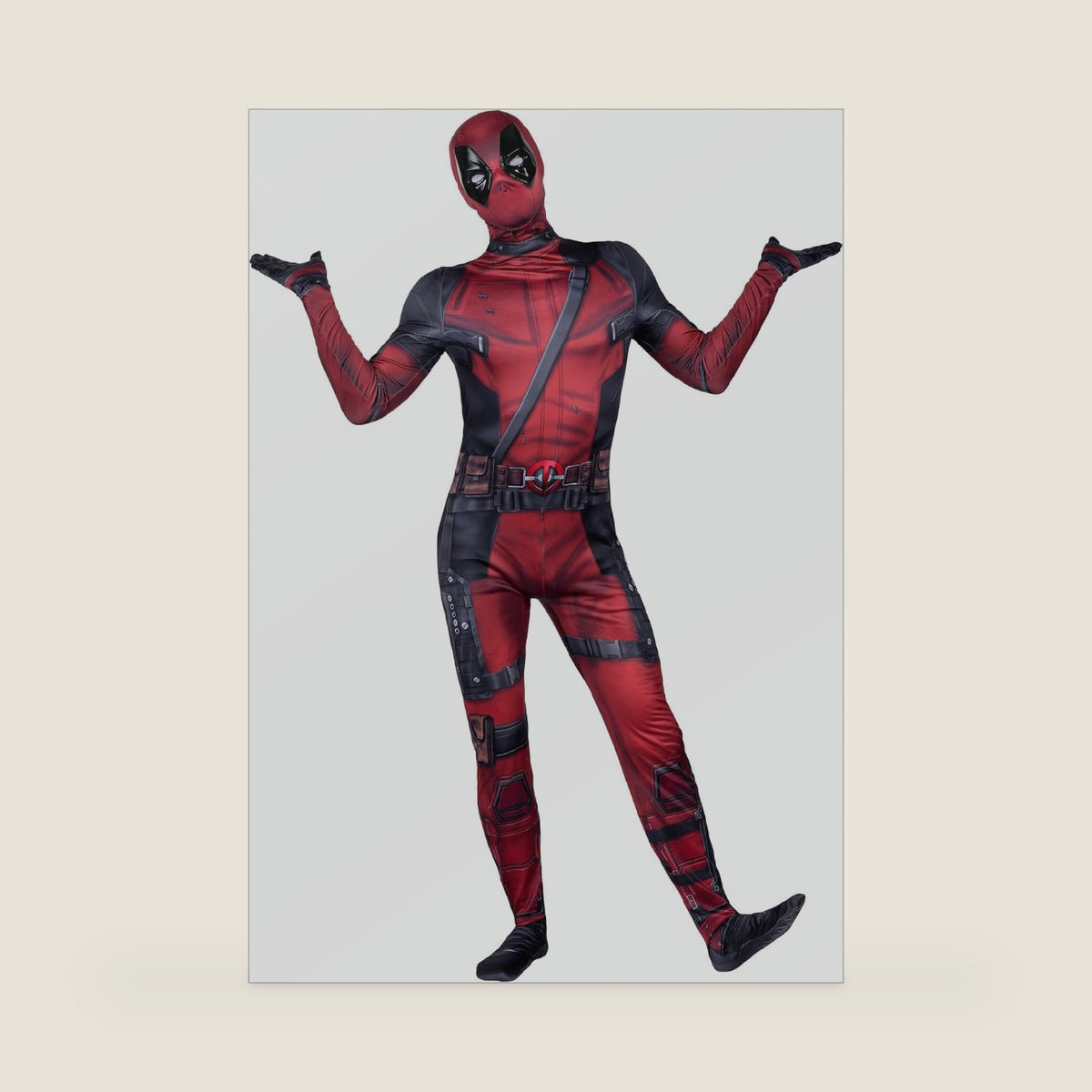 MARVEL Deadpool Official Adult Deluxe Zentai Halloween Costume - Stretch Spandex with Wrist Slits