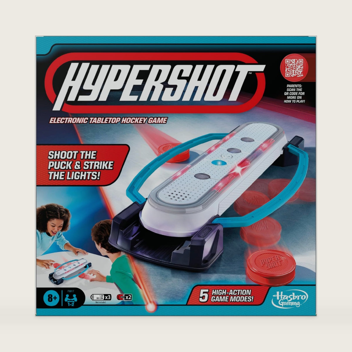 Hasbro Gaming Hypershot Electronic Tabletop Hockey Game | 5 Games in 1 | Music, Lights, and Sounds | Ages 8 and Up | for 1 to 2 Players | Kids Board Games