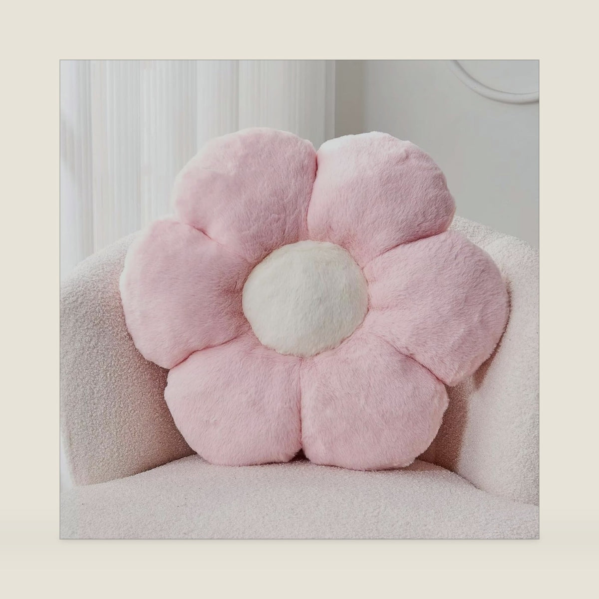 Kcvvcr Pink Flower Pillow, Cute Decorative Flower Shaped Throw Pillow with Faux Rabbit Fur, 14.9" Soft Flower Plush Throw Pillow Floor Pillows Room Décor for Bedroom Living Room