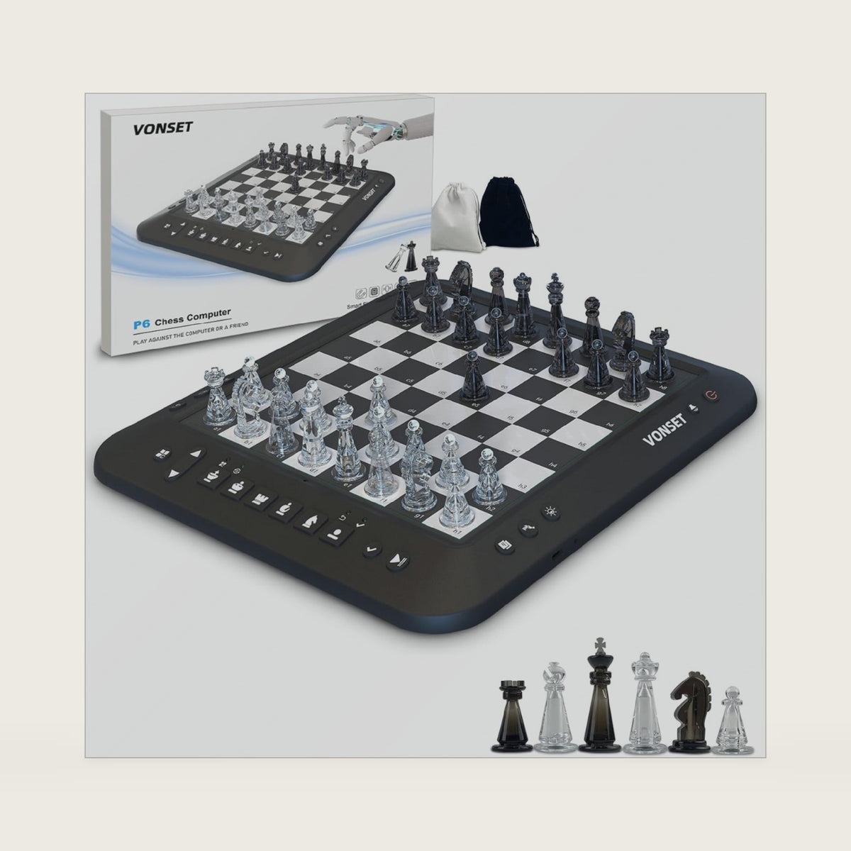 P6 Electronic Chess Board Chess Computer Talking Smart Chess Board Magnetic Electronic Chess Set with LED for Kids & Adults