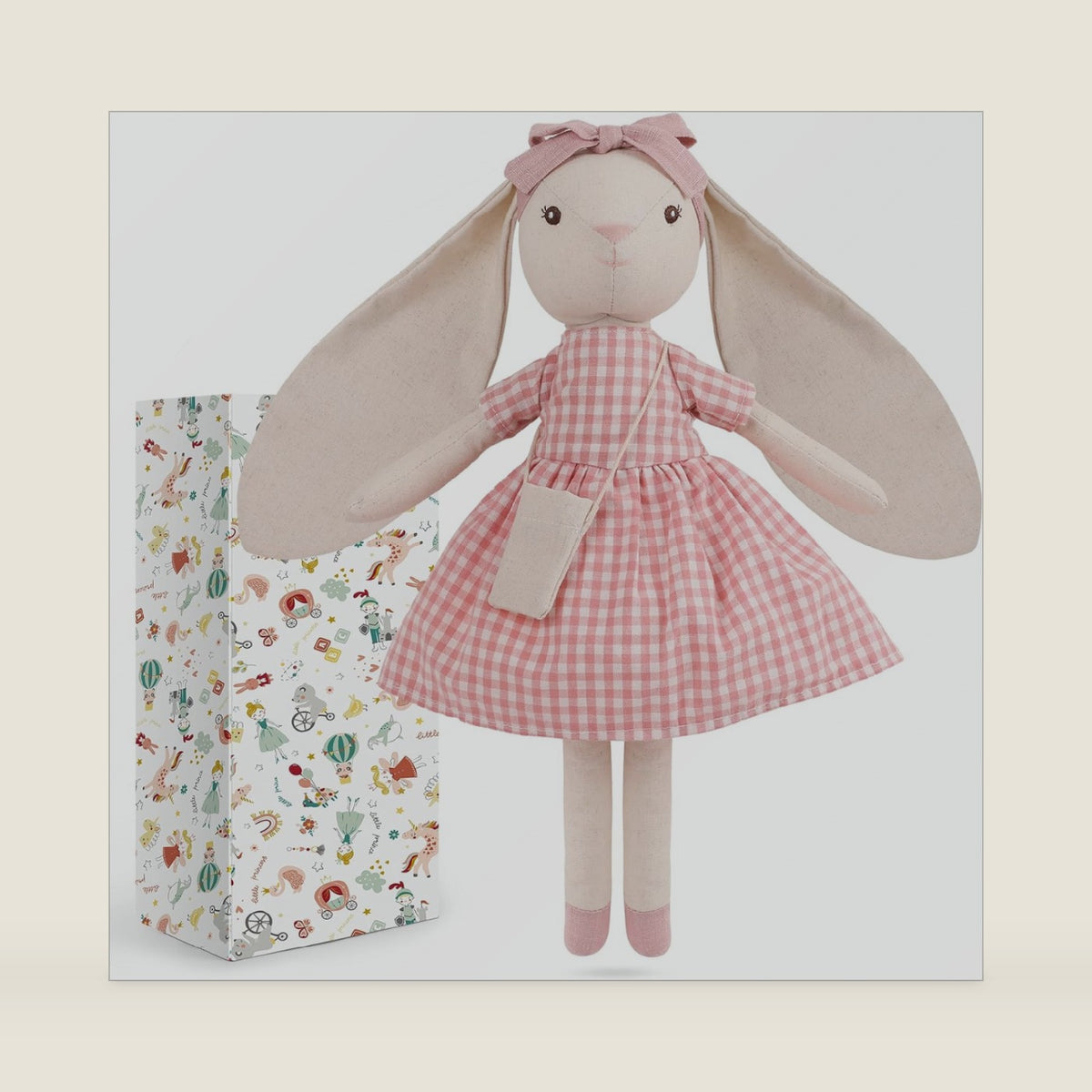 15" Bunny Stuffed Animal for Girls, Plush Toy Doll -Wearing Pink Plaid Dress,Cute Doll Set Dress Up for 3 4 5 Year Old Girl - Gift for Little Girl, Birthday, Easter,Christmas