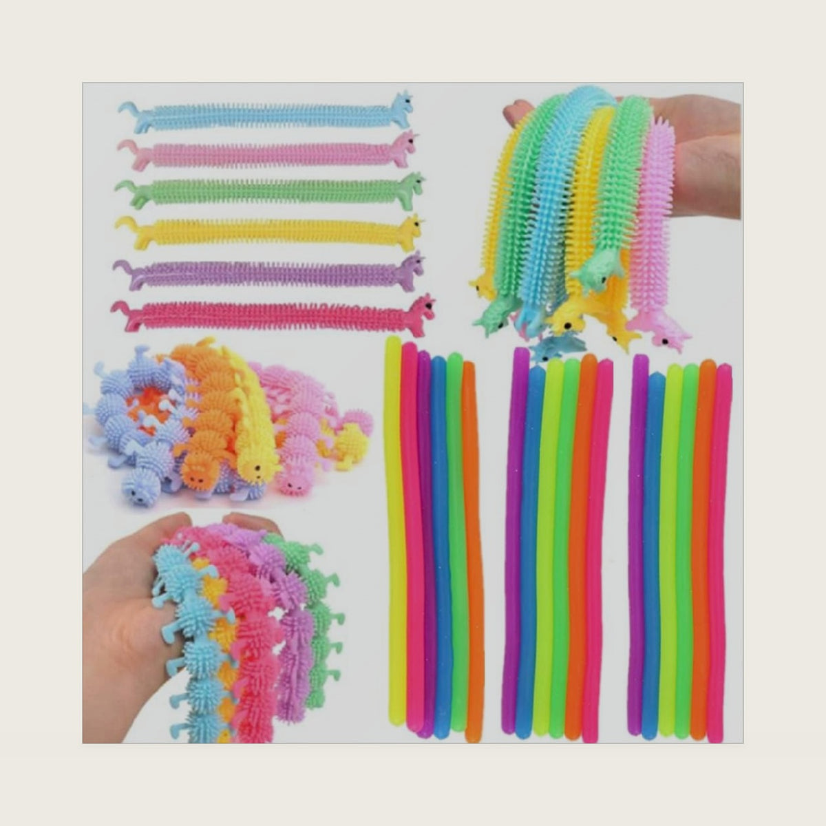 30Packs Stretchy Strings Noodles Including: (Monkey Strings x 18, Unicorn Noodles x 6，Worms Noodles x 6, ) Fitness Stretching Size:20CM,Stretches to 9 Feet