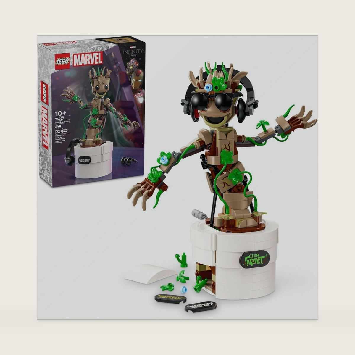 LEGO Marvel Dancing Groot, Guardians of the Galaxy Toy, Buildable Birthday Gift, Marvel Toy, Super Hero Hand-Operated Interactive Playset, Marvel Gift for Kids, Animated Groot Figure, 76297