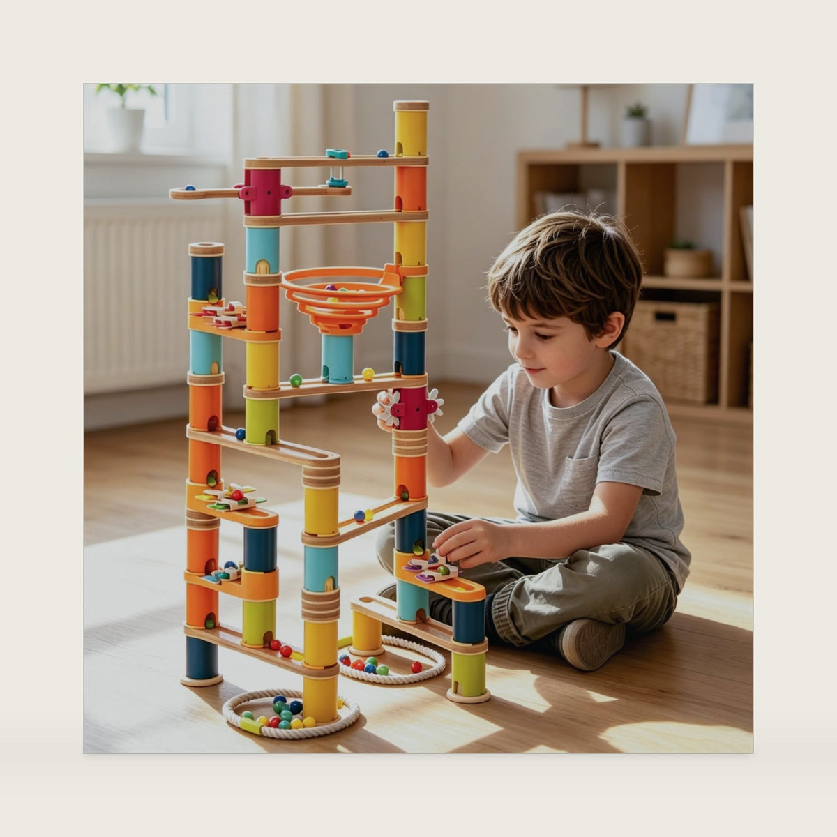 146pcs Bamboo Marble Runs Building Construction Toy Set with Musical Ball, Simple Maze for Children Age 4+