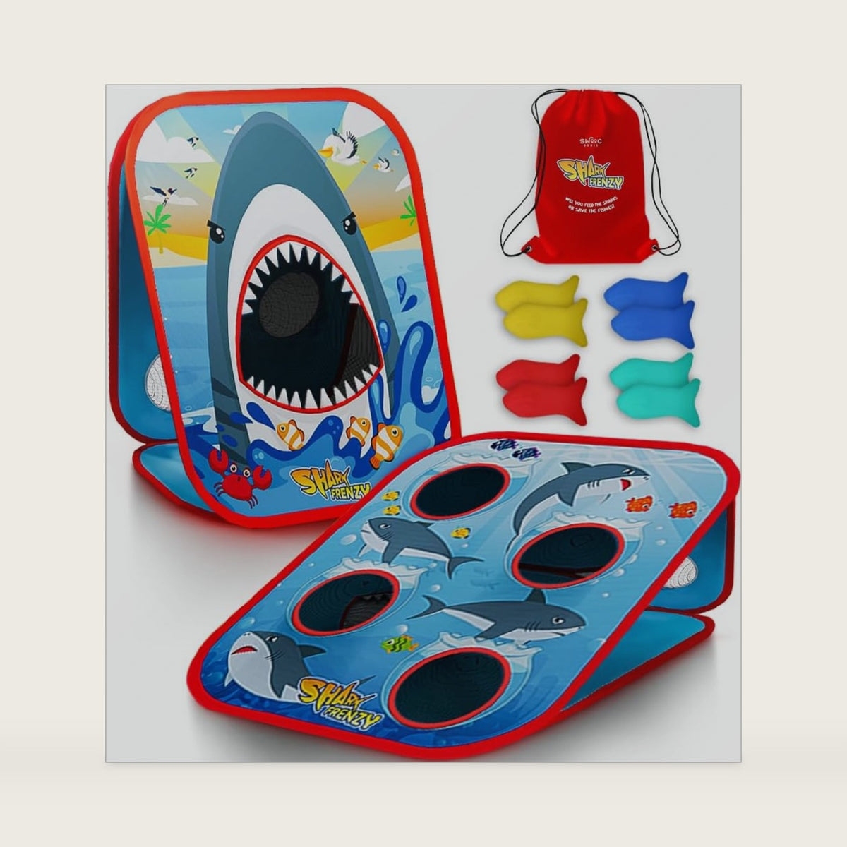 Swooc Games® - Shark Frenzy™ | 2-in-1 Bean Bag Toss Game for Kids | 5-Second Setup Shark Games Animal Bean Bag Toss | Cornhole Games for Kids | Corn Hole Toys Outdoor and Indoor | Outside Activities