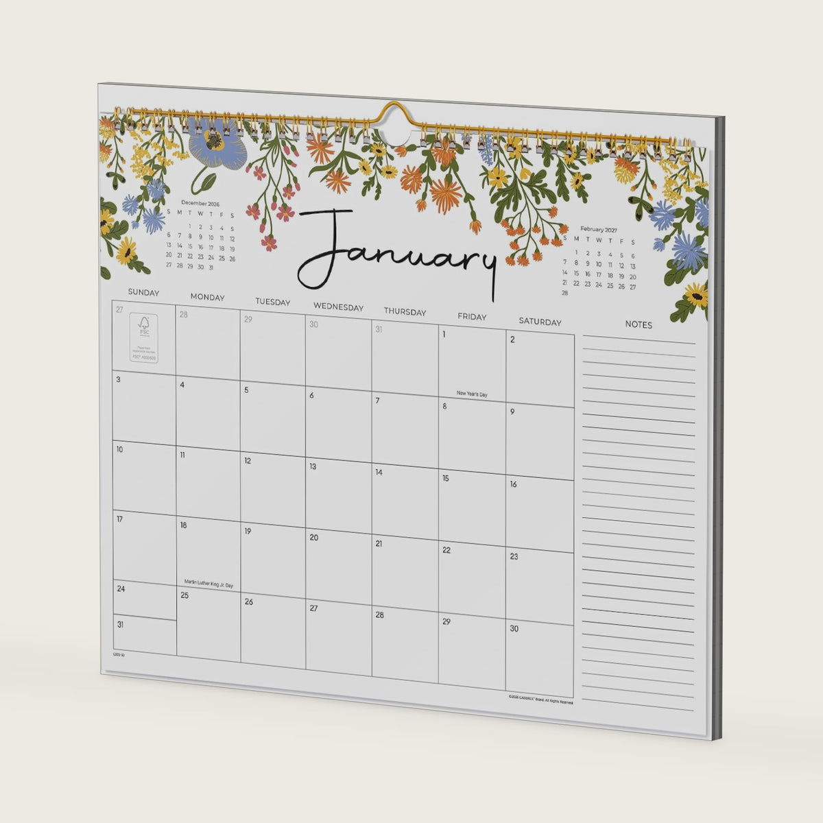 2027 Calendar, Cabbrix Wall Calendar 2026, 18 Months Calendar Runs From January 2027 - June 2028, 15" x 12", Twin-Wire Binding, Hanging Hook, Floral Design