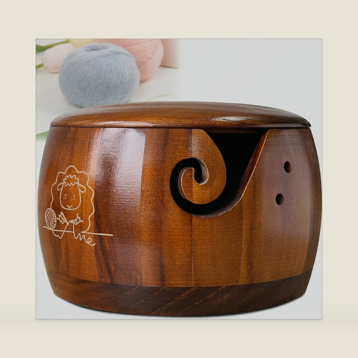 Wooden Yarn Bowl,Yarn Bowl with Lid, Knitting Yarn Bowl with Holes Storage,Yarn Holder Bowl for Crocheting and Knitting 7.2X4.2in,Crochet Bowls for Yarn,Knitting Bowl for Handmade Crocheting