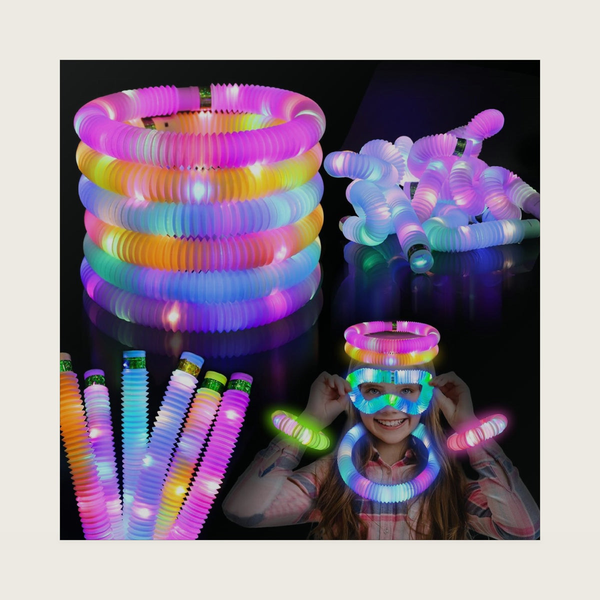 Light Up Glow Sticks Fidget Pop Tubes, 6 Pack Glow in The Dark Party Supplies Toddler Sensory Toys, Glow Stick Thanksgiving Christmas Party Favors Party Pack Gifts for Kids