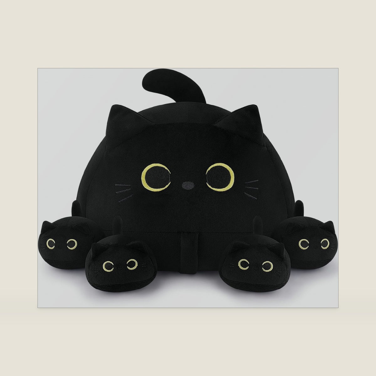 Auspicious beginning 19'' Black Cat Plush 5PCS Cat Family PlushToys,Cute Black Cat Mommy Cat with 4 Baby Kittens Cat Plushies for Kids, Kawaii Birthday Gifts for Kids Boys Girls