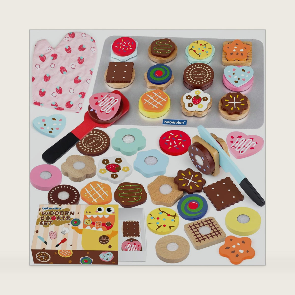 Wooden Cookie Play Food Set for Kids Kitchen Accessories Food Toys
