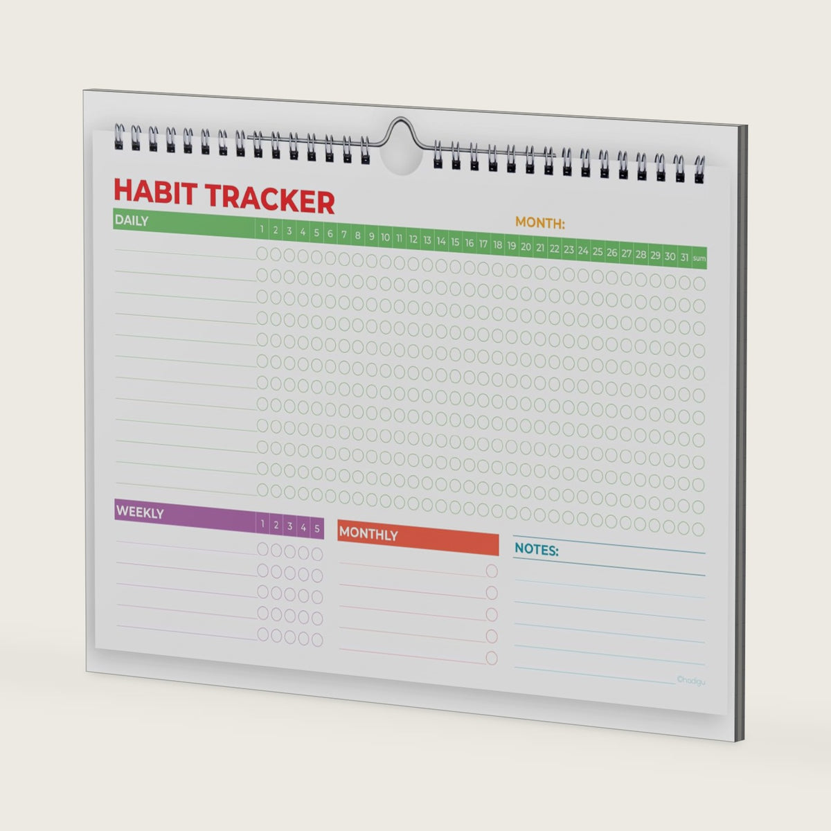 Hadigu Habit Tracker Calendar (Undated 12 Month) with Spiral Bound and Hanger, A4 size (8.3"x11.7"), Habit Planner, Daily Weekly and Monthly Tracker, Colorful Layout