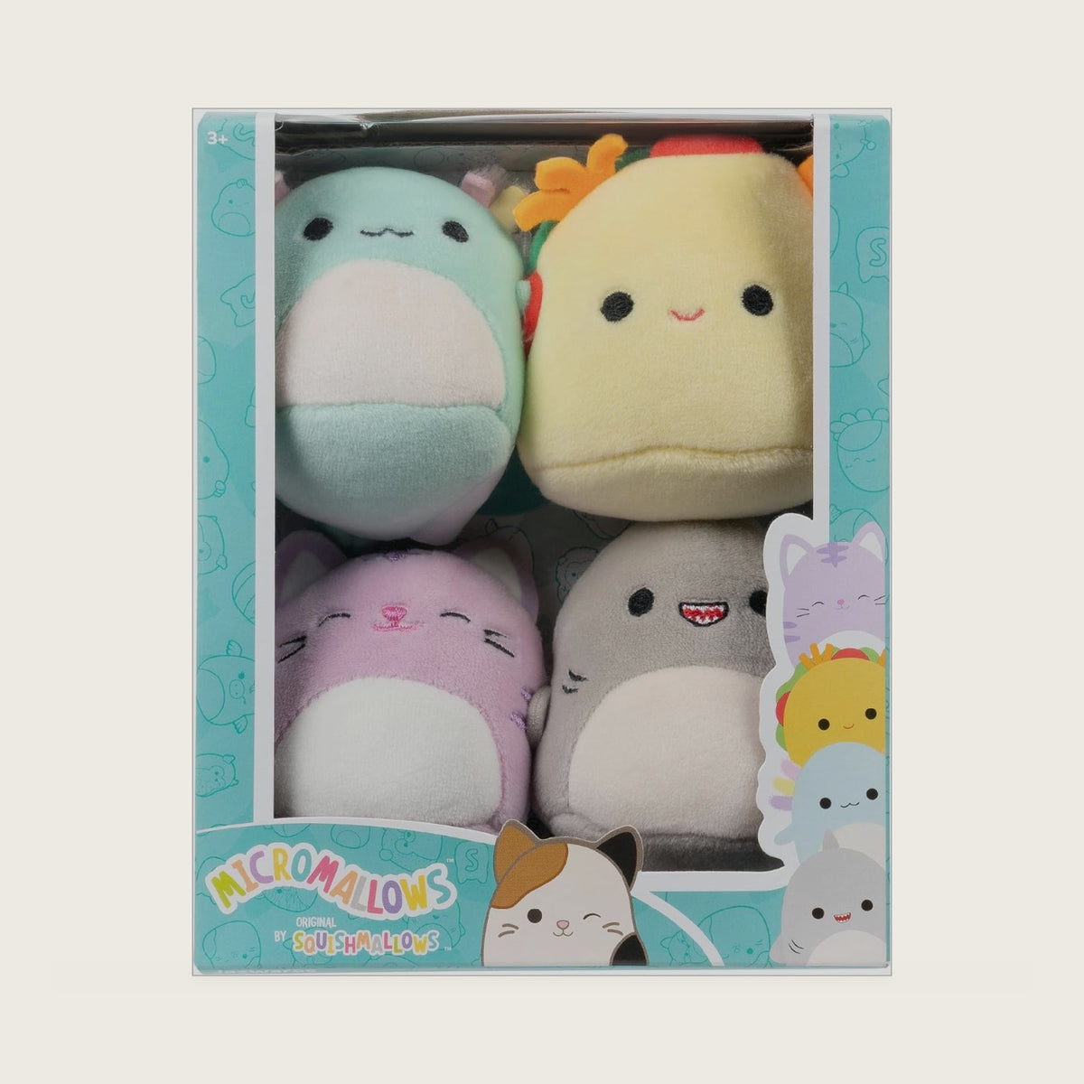 Micromallows 4-Pack Original Irina Axolotl, Tabitha Cat, Tex Taco, Gordon Shark