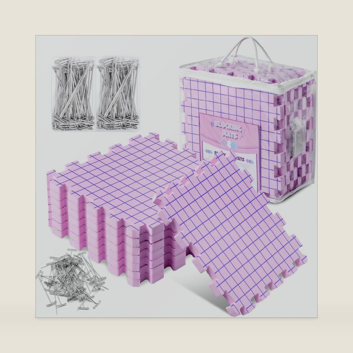 Opstin Knitting Blocking Mats and Pins, Interlocking Blocking Boards for Crochet Projects 0.75'' Extra Thick Blocking Mats with 150 T-Pins and Storage Bag