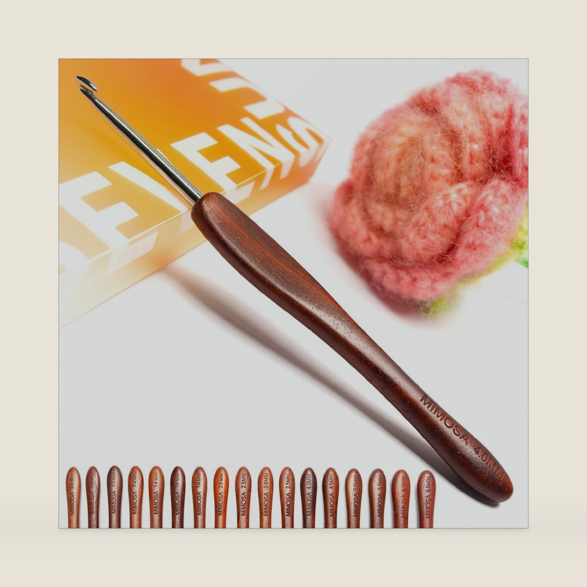 SEVENSUN MIMOSA 4mm Crochet Hooks, Hand Polished Stainless Steel Crochet Hook with Bloodwood Handle, Ergonomic Wooden Crochet Needles for Yarn Crafting, Smooth Hook for Beginners & Advanced Crocheters
