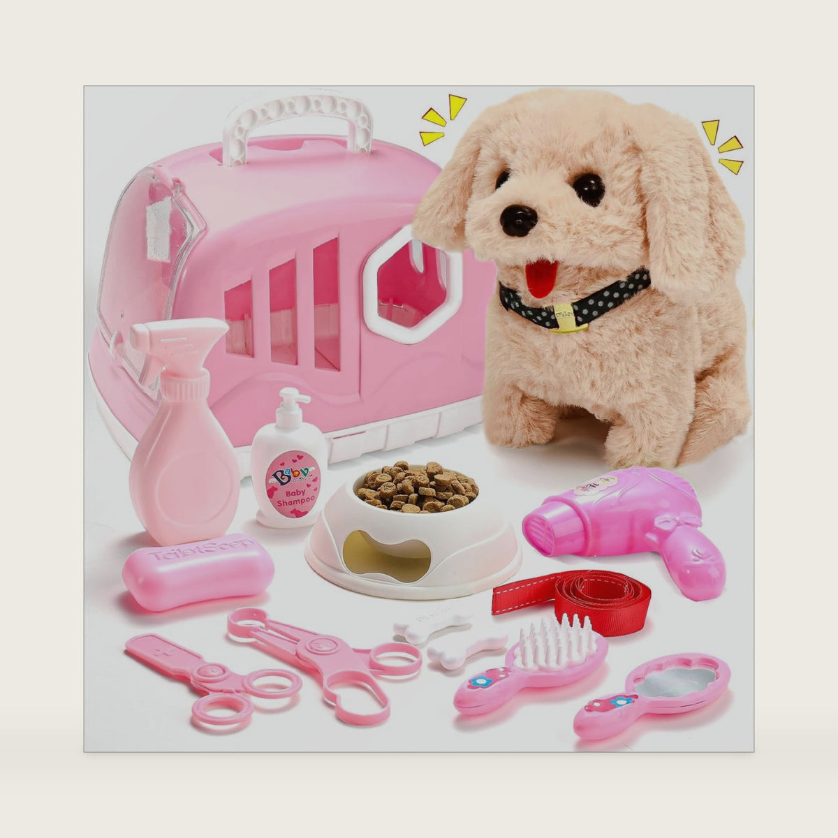 14PCS Dog Toys for Kids, Walking Barking Electronic Interactive Plush Puppy Toy with Carrier and Accessories, Pet Care Toy Set for Kids, for Girls and Boys 3 4 5 6+ Year Old