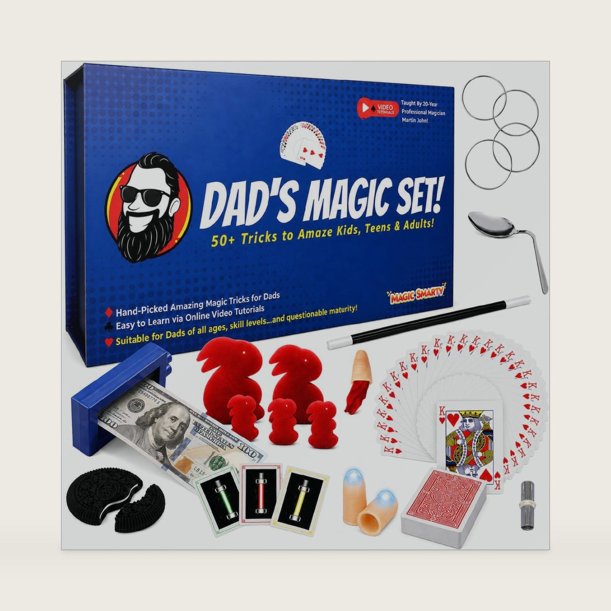 Dad’s Magic Set - 50 Awesome Magic Tricks for Dads to Amaze the Whole Family - Easy to Learn - Video Tutorials by a Pro Magician - Fun Gift for Dad or Grandpa for Father's Day, Birthdays, Christmas