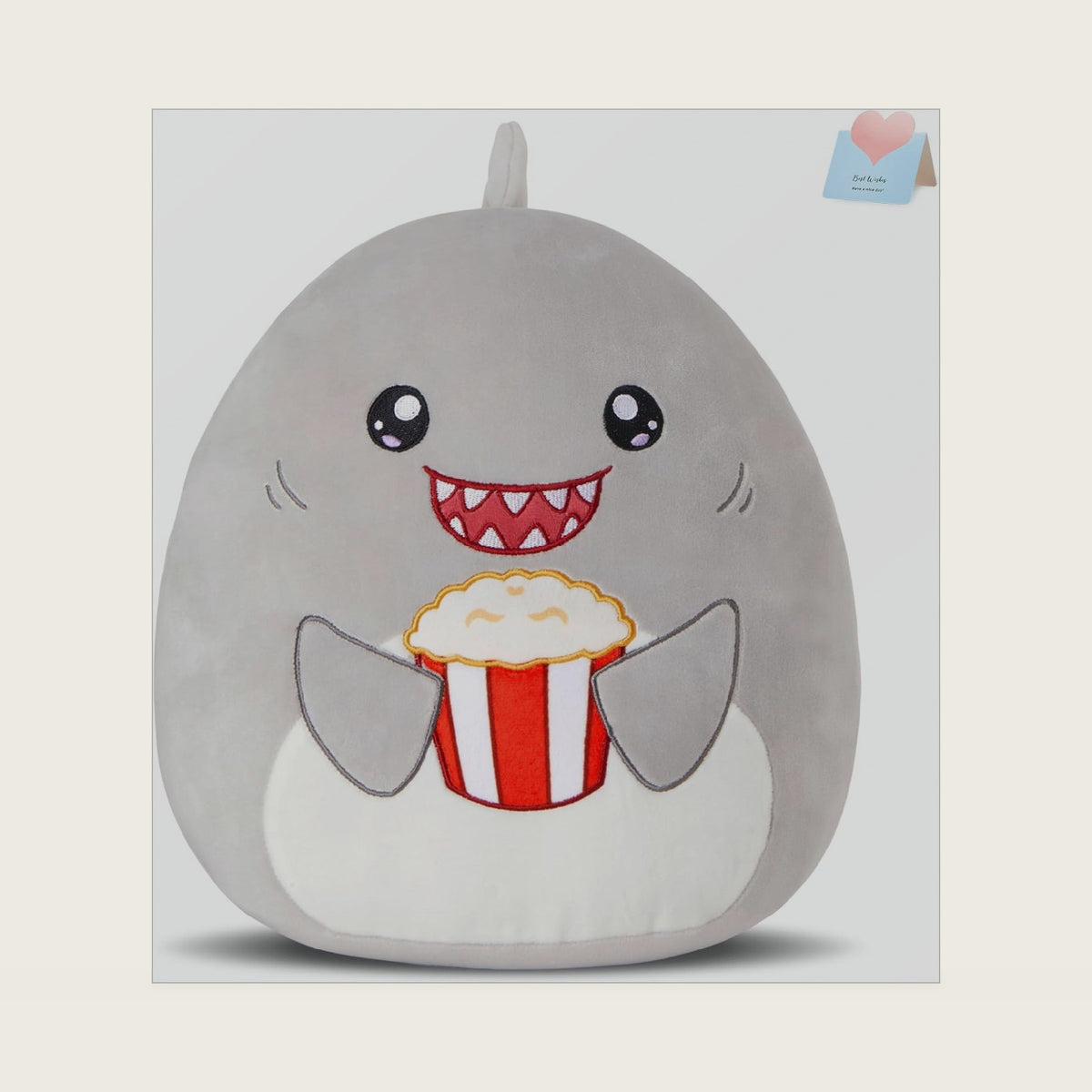 Glow Guards 12'' Shark Plush Pillow Cute Shark Stuffed Animal Holding Popcorn Soft Plush Toy Stuffed Animals Birthday Gift for Boys Girls Kids