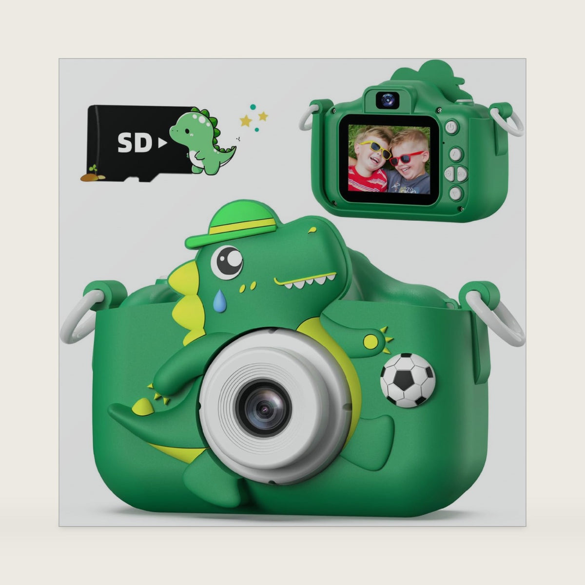 Dinosaur Kids Camera for Boys Girls, Toddler Digital Selfie Camera with Cute Protective Cover and SD Card, Christmas Birthday Gifts Toys for 3 4 5 6 7 8 9 10 11 12 Years Old Little Girls and Boys