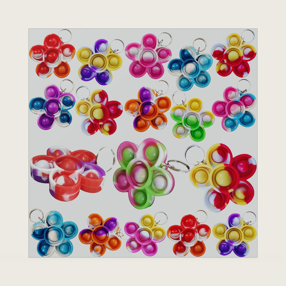 100 pcs Tie Dye Flowers Pop Keychain Silicone Stress Relief Kids Toys