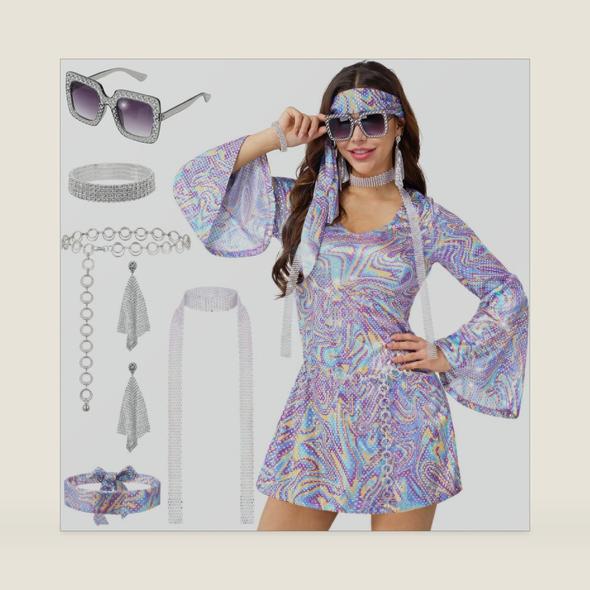 Spooktacular Creations 70s Disco Outfits for Women, Halloween Dress with 70s Accessories for Halloween Costumes Dance Party